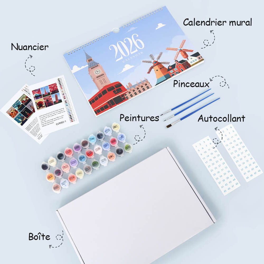 Calendrier Mural 2026 Peinture par Numéros | Monuments Célèbres de Villes