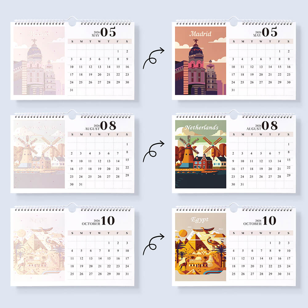 Calendrier Mural 2026 Peinture par Numéros | Monuments Célèbres de Villes