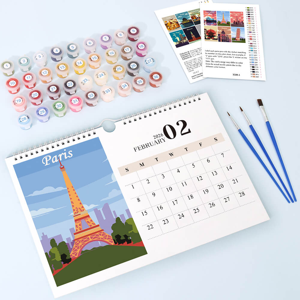 Calendrier Mural 2026 Peinture par Numéros | Monuments Célèbres de Villes
