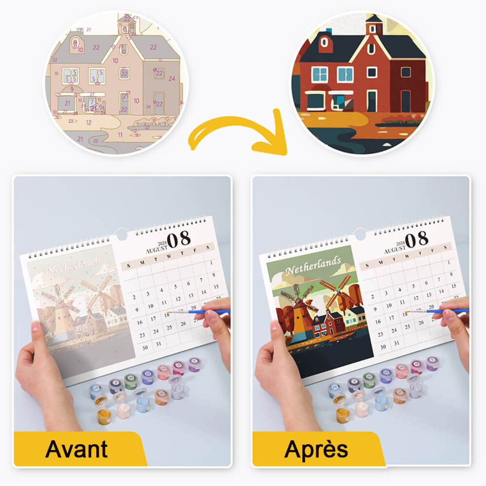 Calendrier Mural 2026 Peinture par Numéros | Monuments Célèbres de Villes