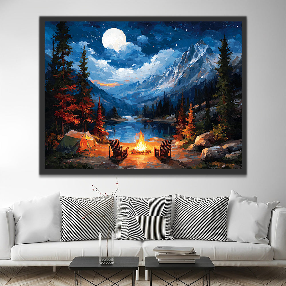 Camping dans les Montagnes la Nuit Peinture par Numéros
