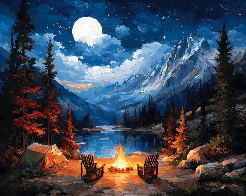 Camping dans les Montagnes la Nuit Peinture par Numéros