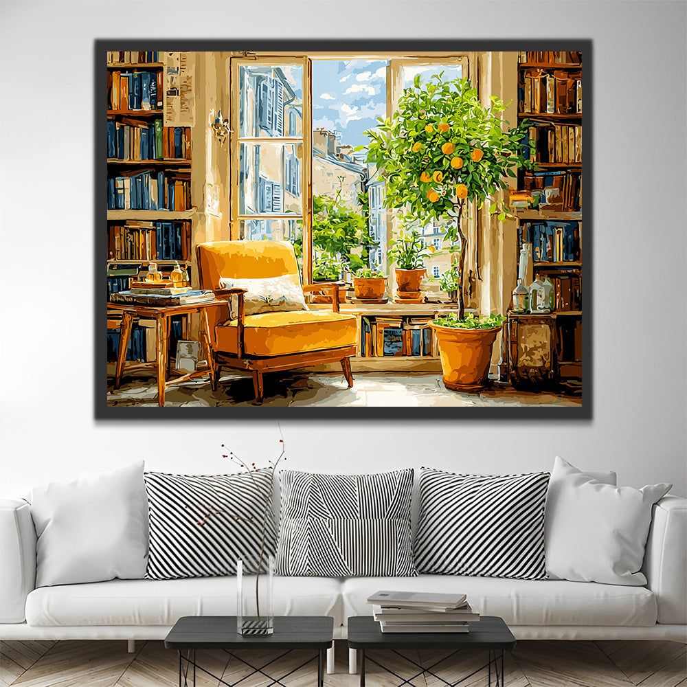 Canapé Jaune et Citronnier dans le Bureau Peinture par Numéros