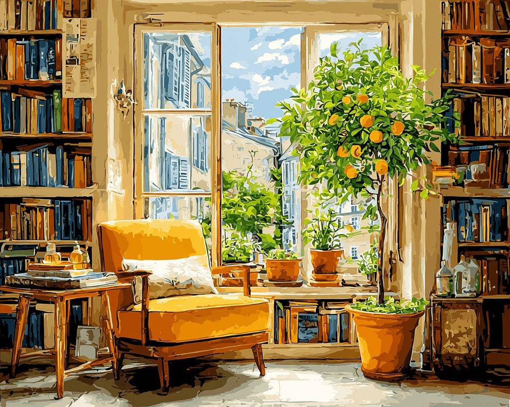 Canapé Jaune et Citronnier dans le Bureau Peinture par Numéros