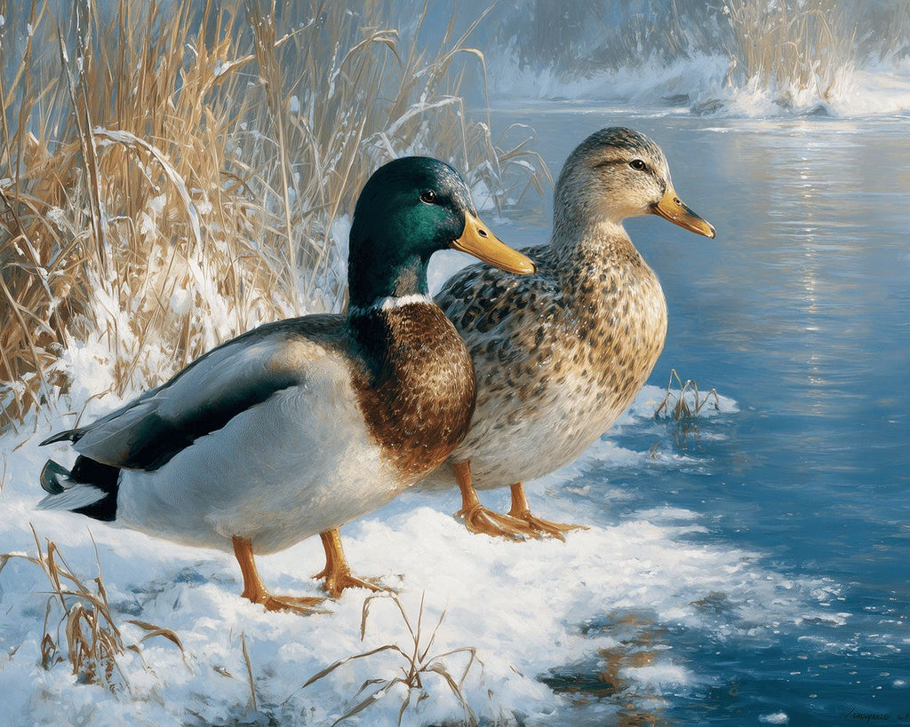 Canards Sauvages au Bord de la Rivière Hivernale Peinture par Numéros