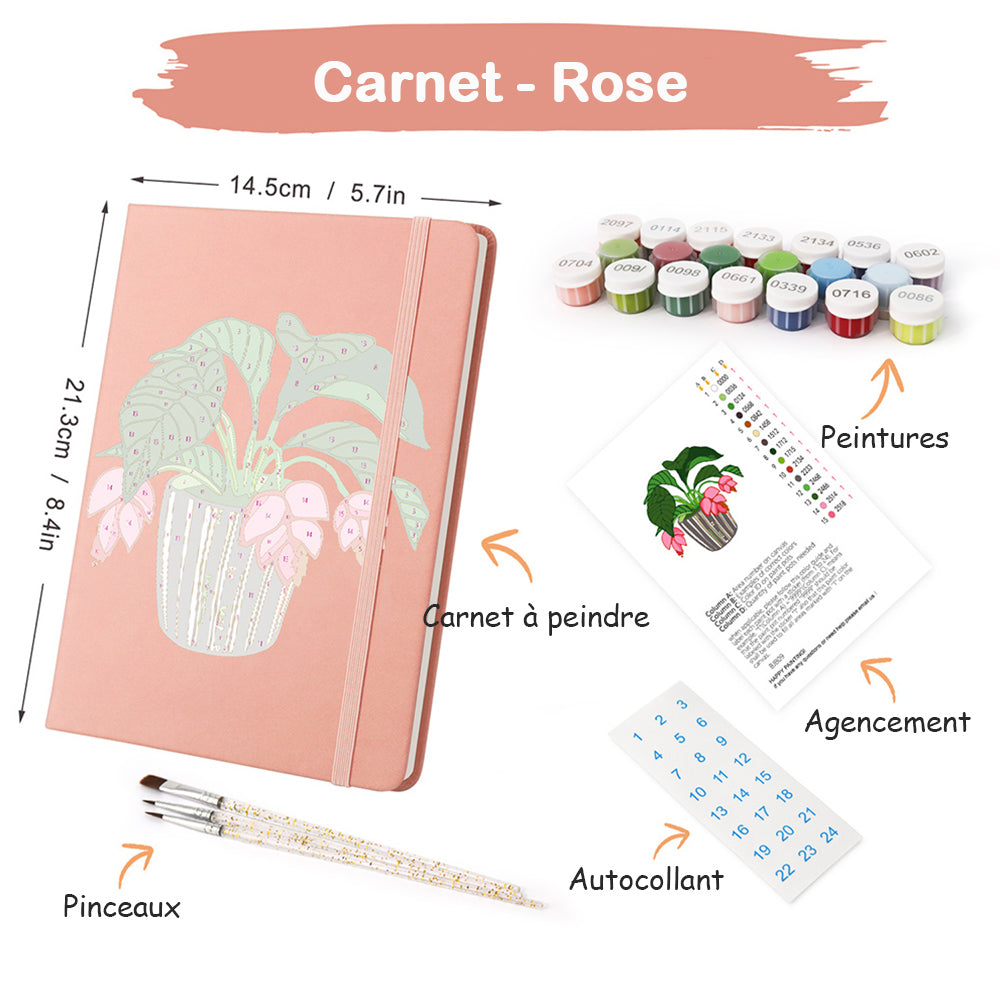 Carnet Plantes Vertes en Pot à Fleurs Rouges Peinture par Numéros
