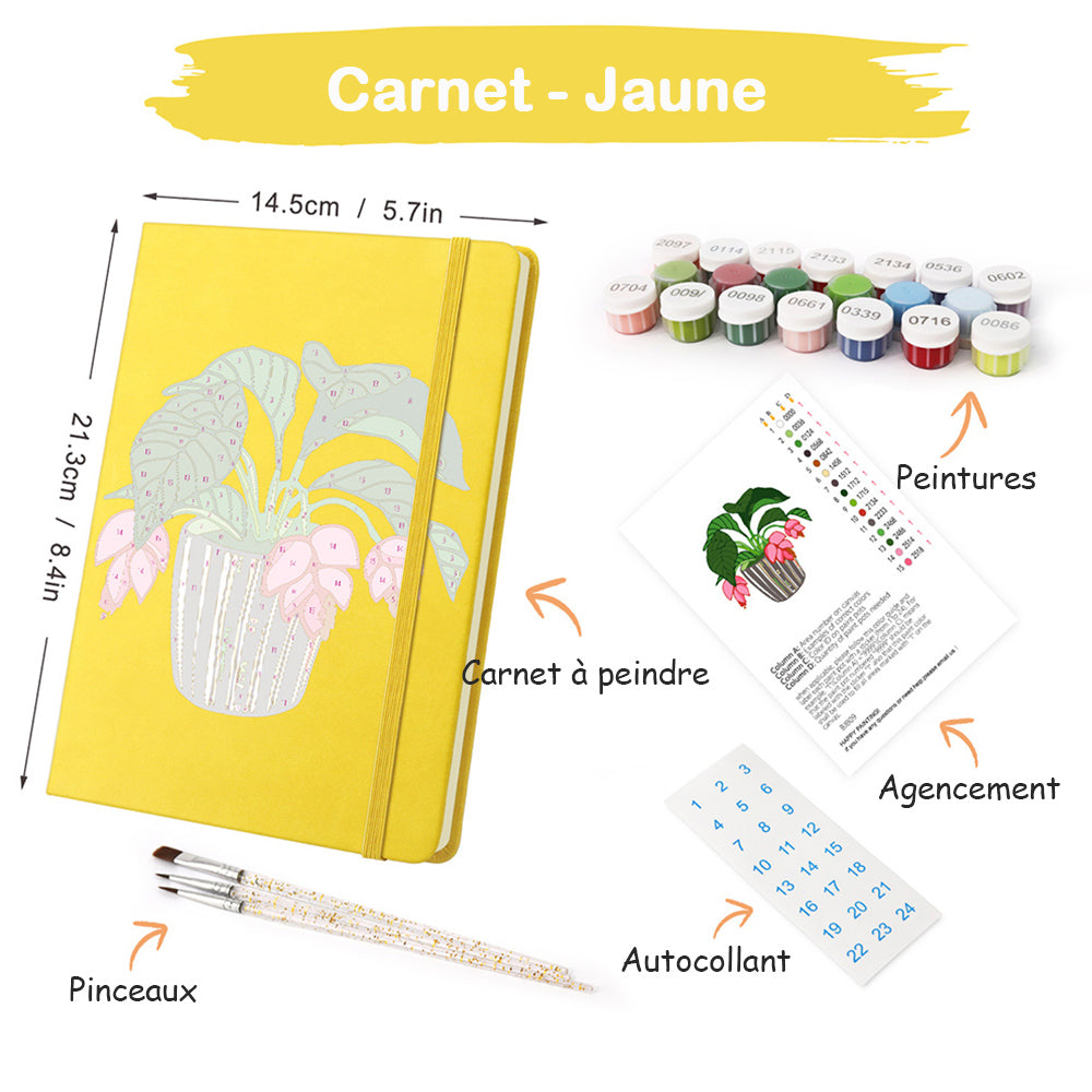 Carnet Plantes Vertes en Pot à Fleurs Rouges Peinture par Numéros