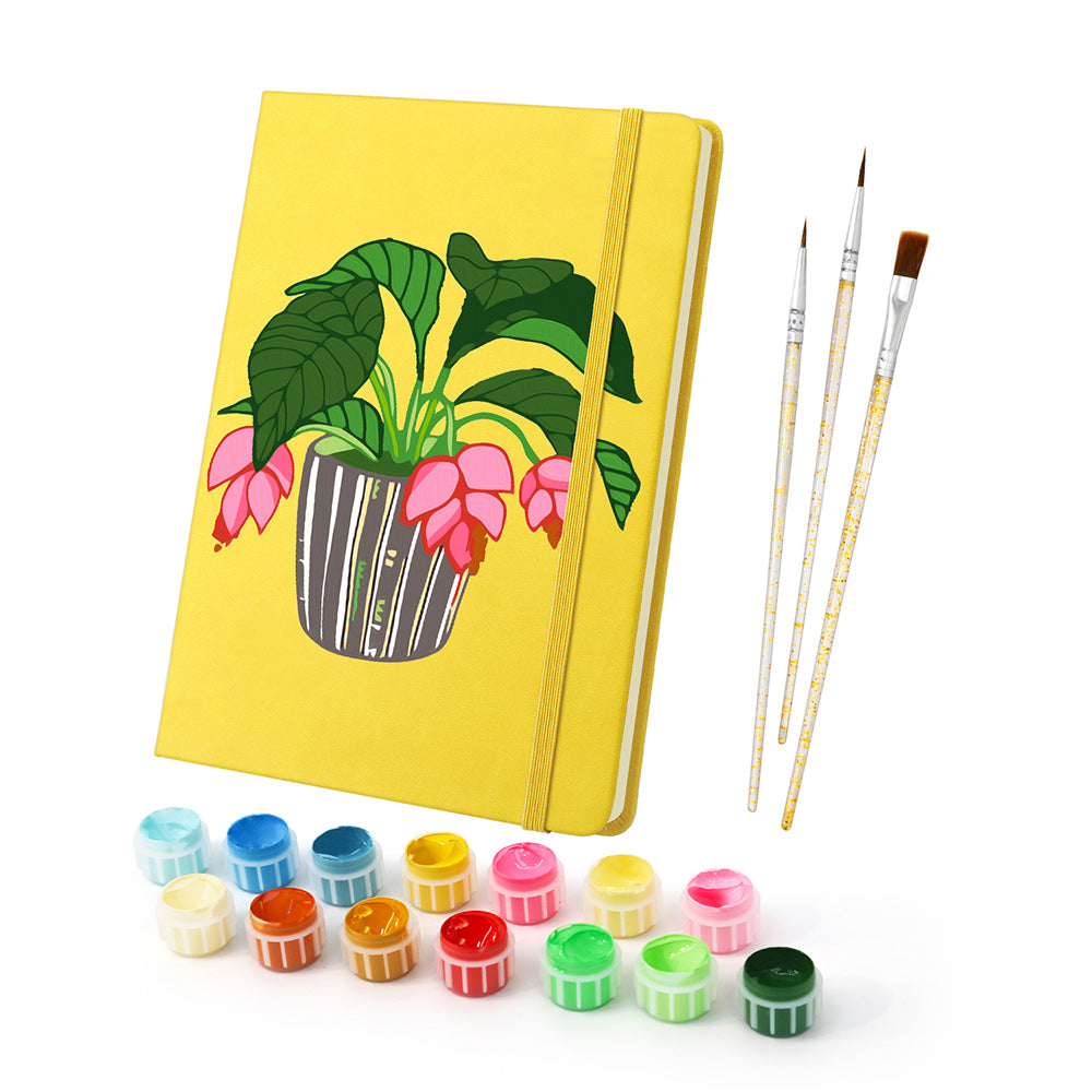 Carnet Plantes Vertes en Pot à Fleurs Rouges Peinture par Numéros