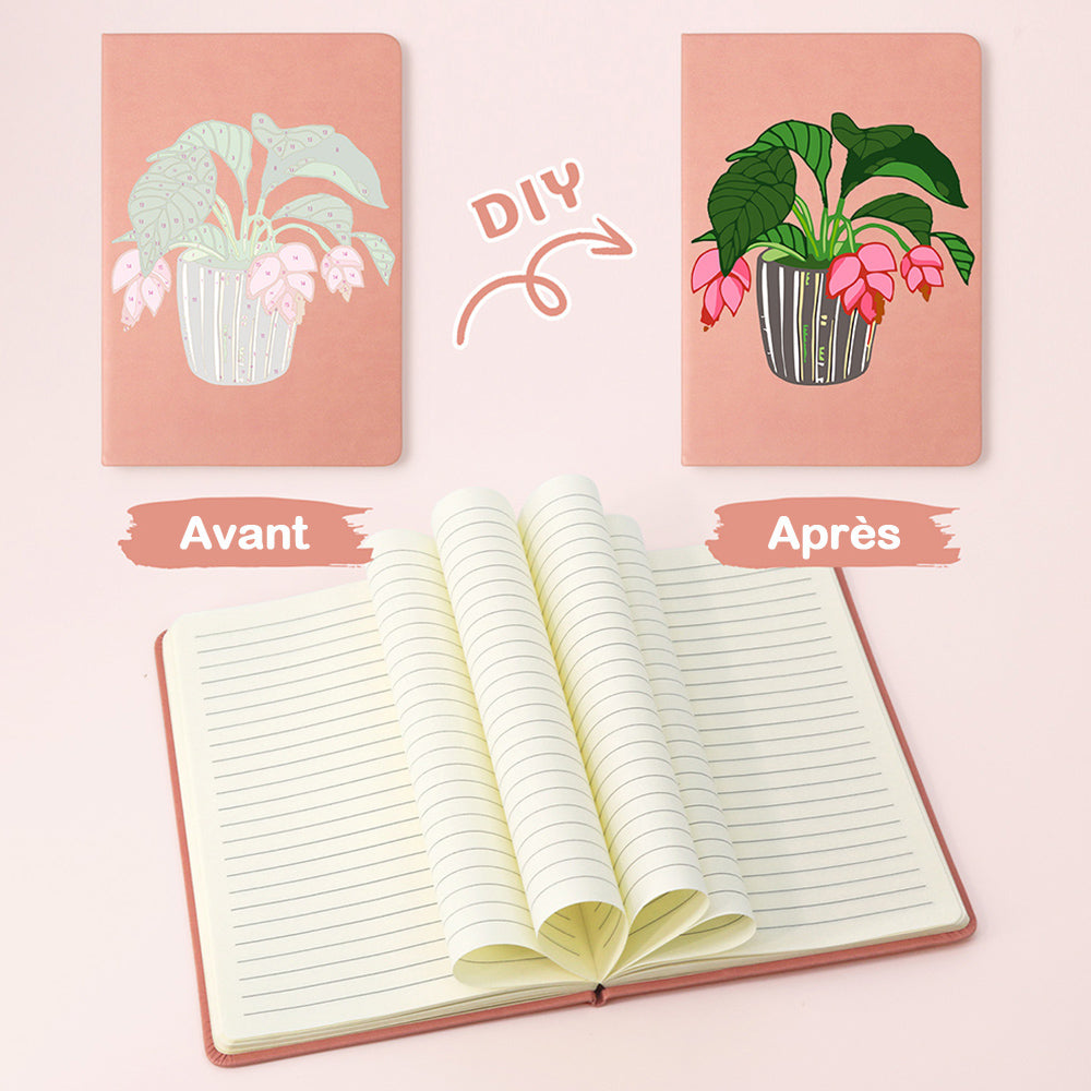 Carnet Plantes Vertes en Pot à Fleurs Rouges Peinture par Numéros