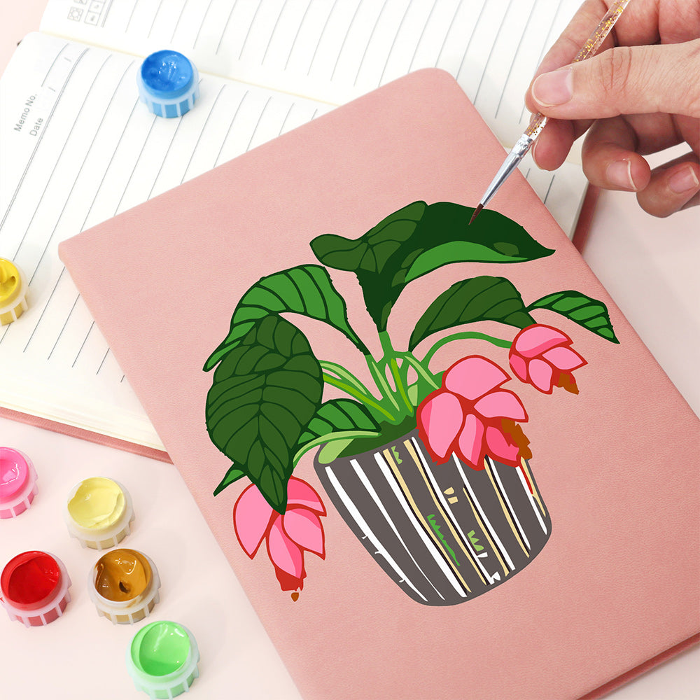 Carnet Plantes Vertes en Pot à Fleurs Rouges Peinture par Numéros