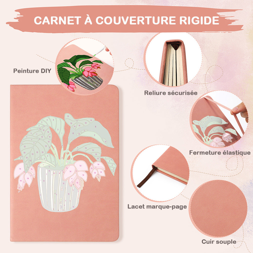 Carnet Plantes Vertes en Pot à Fleurs Rouges Peinture par Numéros
