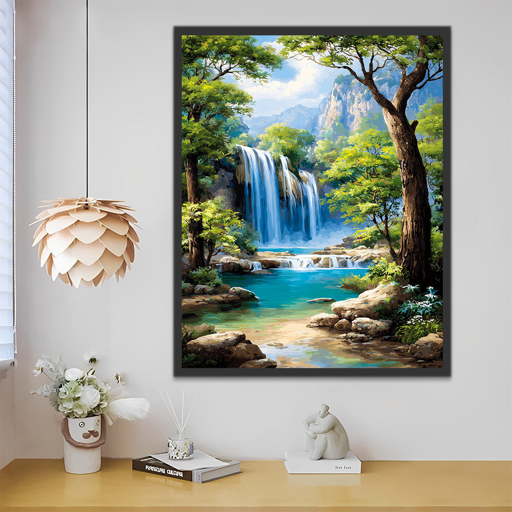 Cascade dans les Montagnes Peinture par Numéros