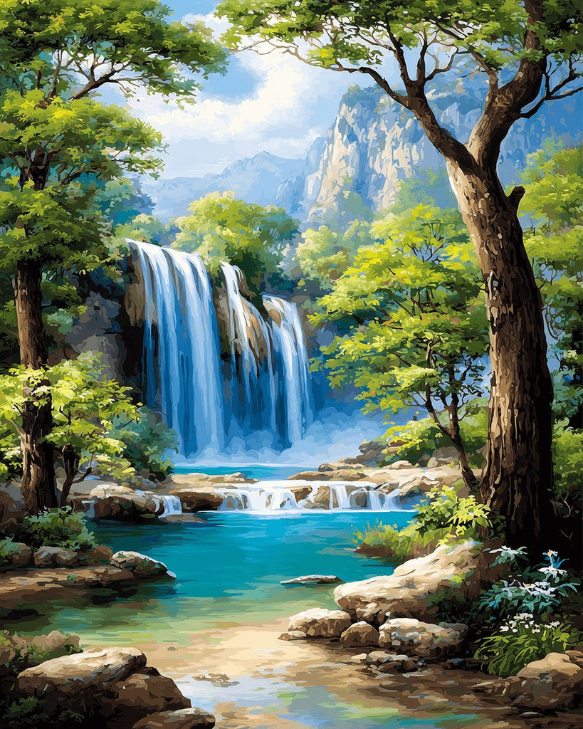 Cascade dans les Montagnes Peinture par Numéros