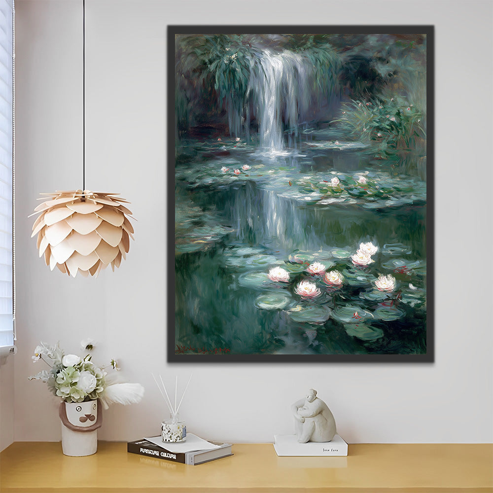 Cascade de l'Étang aux Lotus Peinture par Numéros