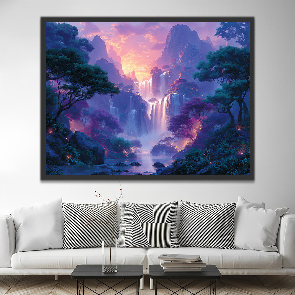 Cascade sur les Montagnes Pourpres Peinture par Numéros