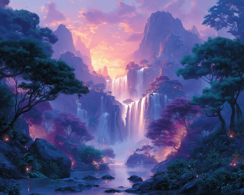 Cascade sur les Montagnes Pourpres Peinture par Numéros