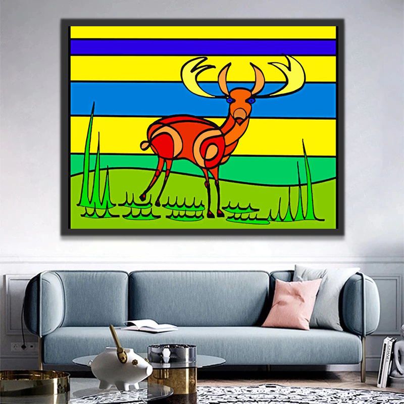 Cerf Abstrait Cartoon Enfants Peinture par Numéros