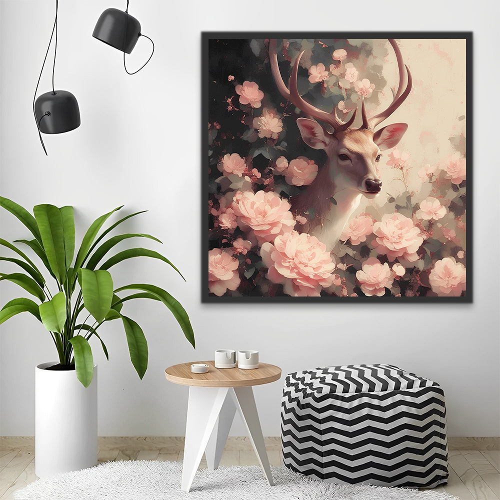 Cerf et Fleurs Peinture par Numéros