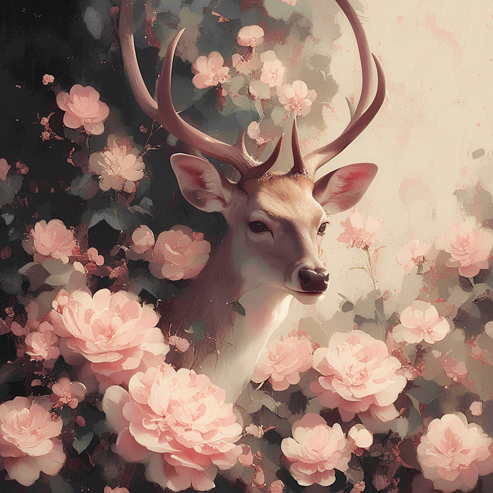 Cerf et Fleurs Peinture par Numéros