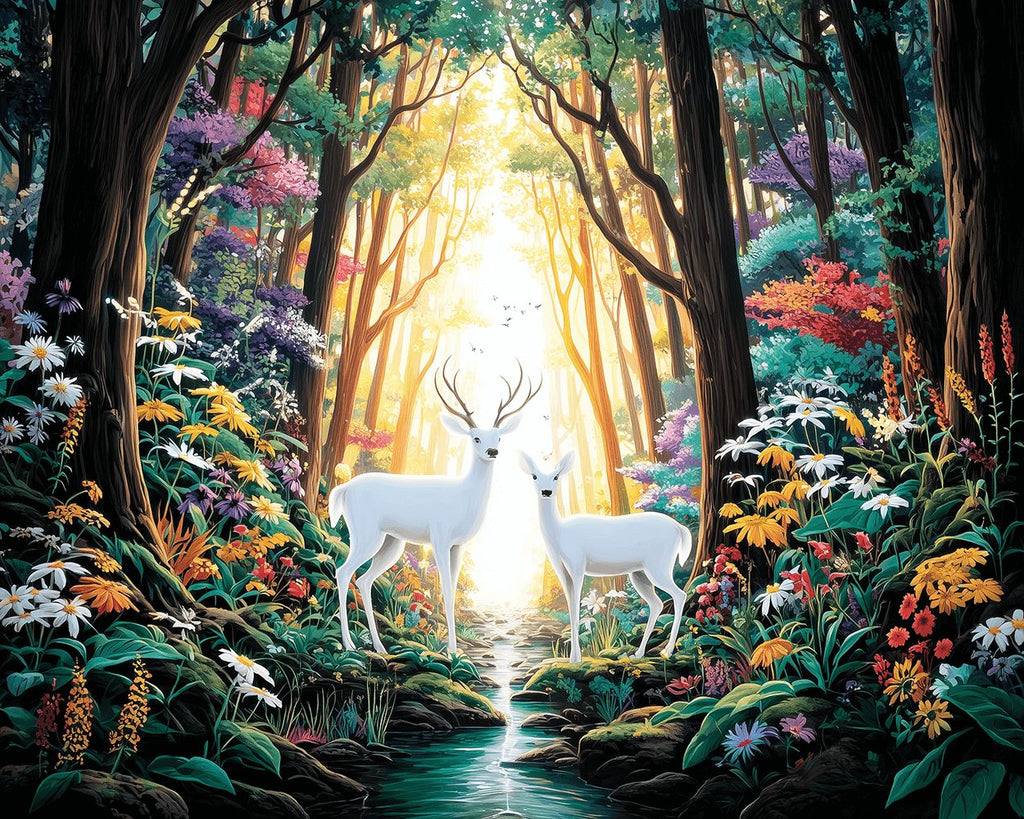 Cerfs Blancs dans la Vallée Fleurie Peinture par Numéros