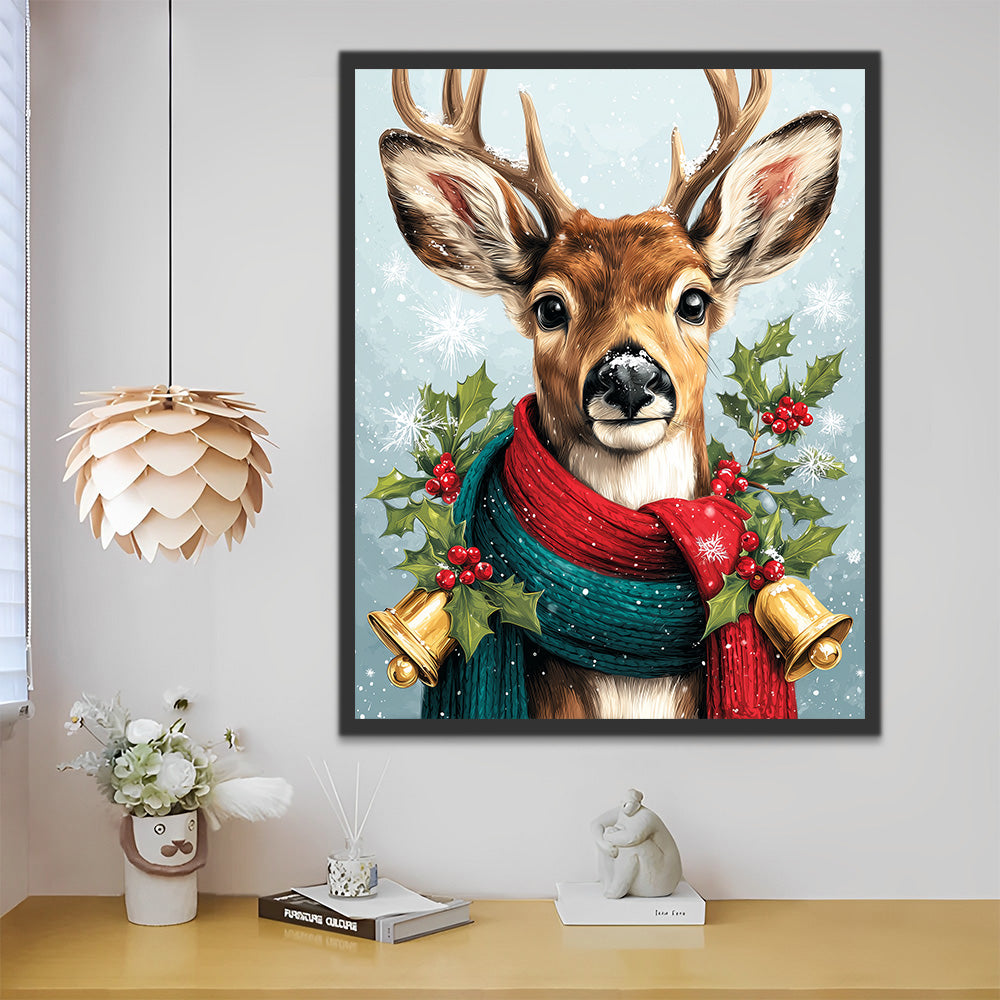 Cerfs de Noël portant des Écharpes Rouges et Vertes Peinture par Numéros