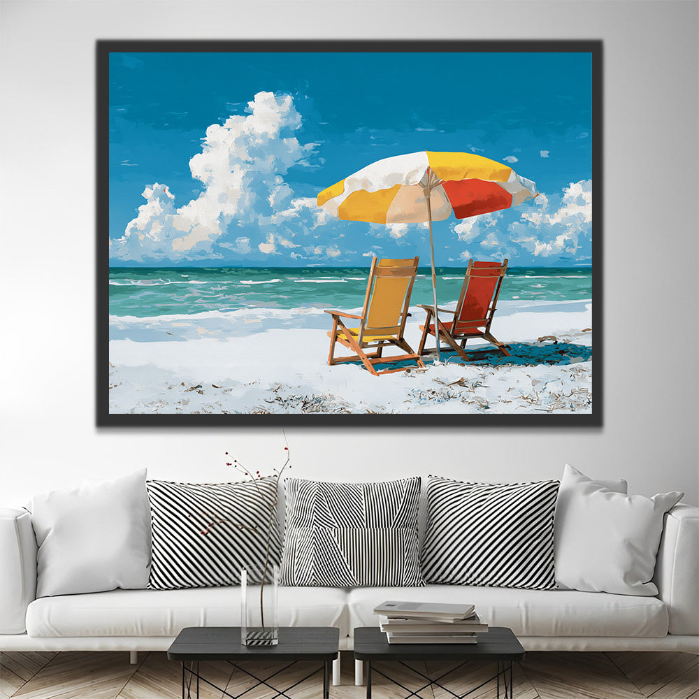 Chaises de Plage au Bord de la Mer Peinture par Numéros