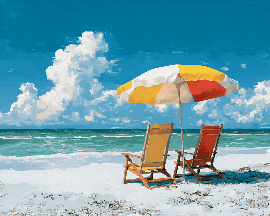 Chaises de Plage au Bord de la Mer Peinture par Numéros
