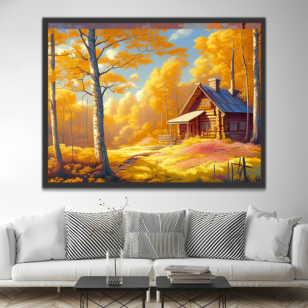 Chalet d'automne Peinture par Numéros