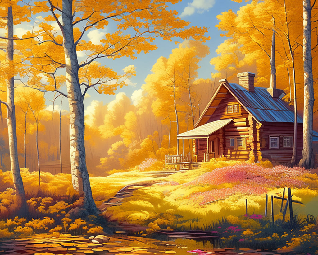 Chalet d'automne Peinture par Numéros