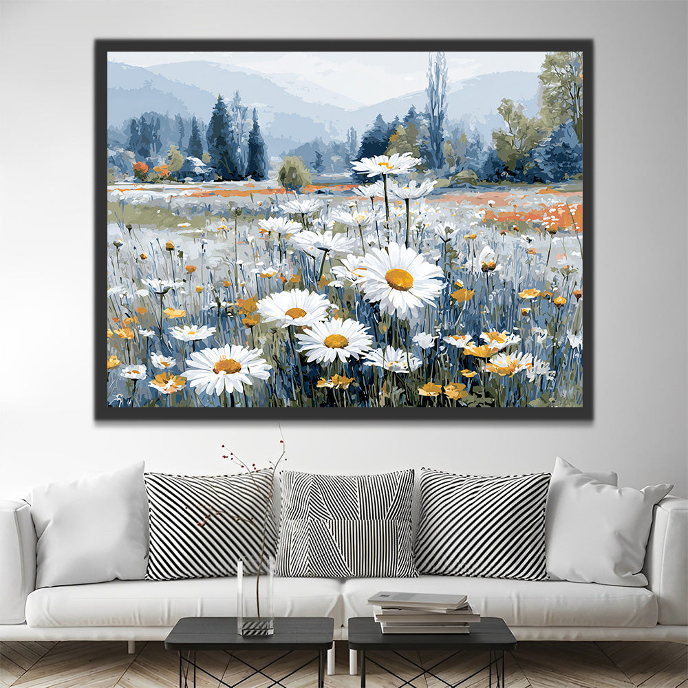 Champ de Marguerites Blanches à l’État Sauvage Peinture par Numéros