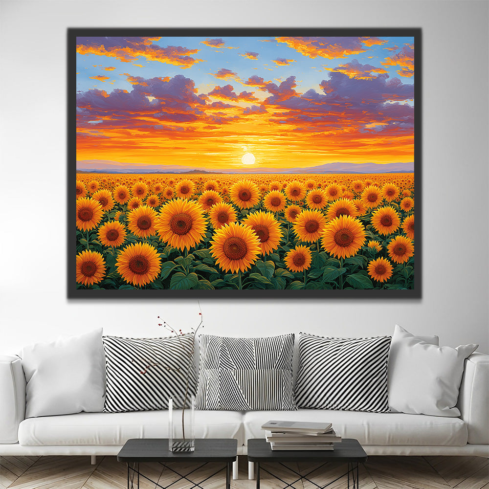 Champ de Tournesols au Lever du Soleil Peinture par Numéros