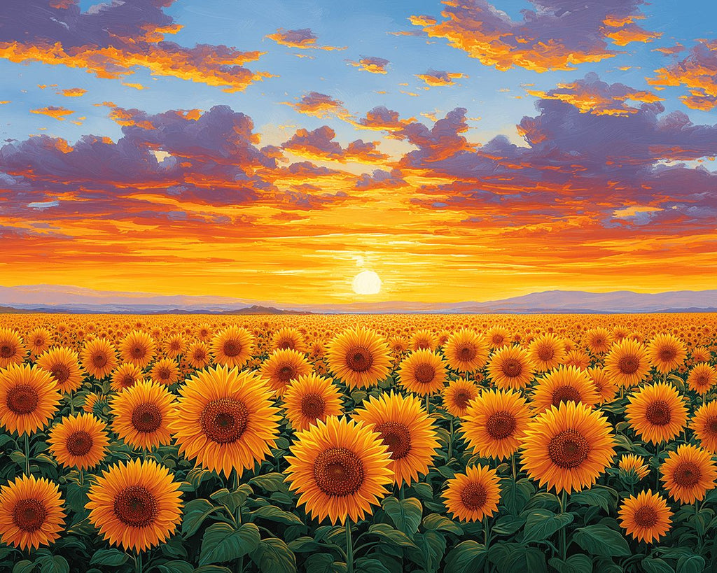 Champ de Tournesols au Lever du Soleil Peinture par Numéros