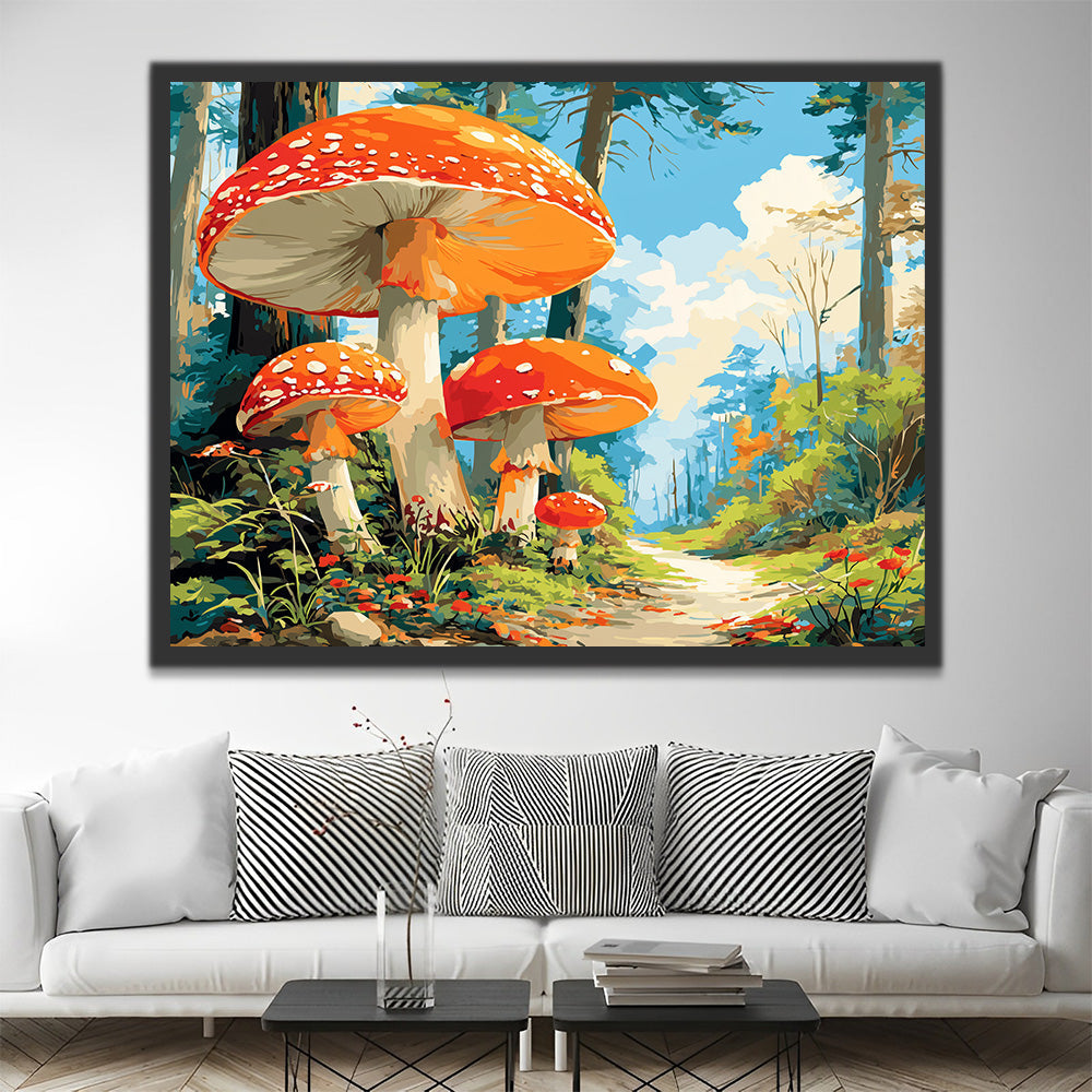 Champignons Géants au Bord d’un Sentier Forestier Peinture par Numéros