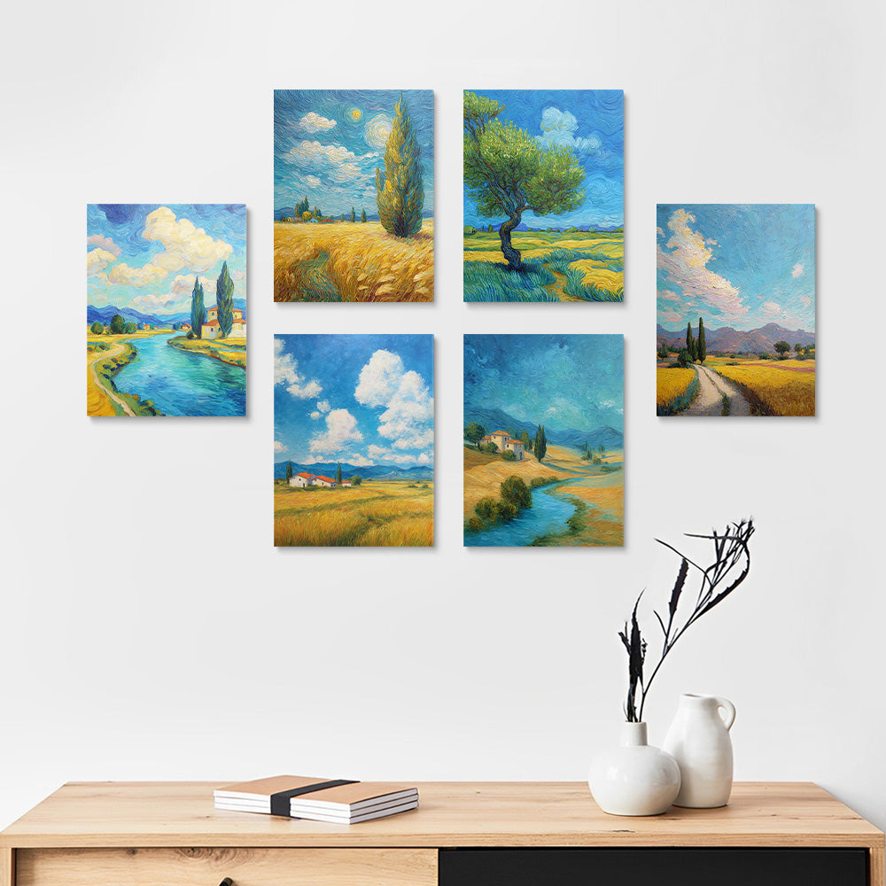 Champs au Style Van Gogh 6 Mini Peintures par Numéros