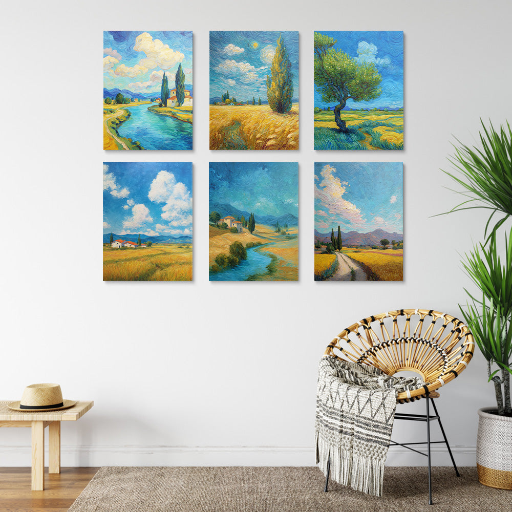 Champs au Style Van Gogh 6 Mini Peintures par Numéros
