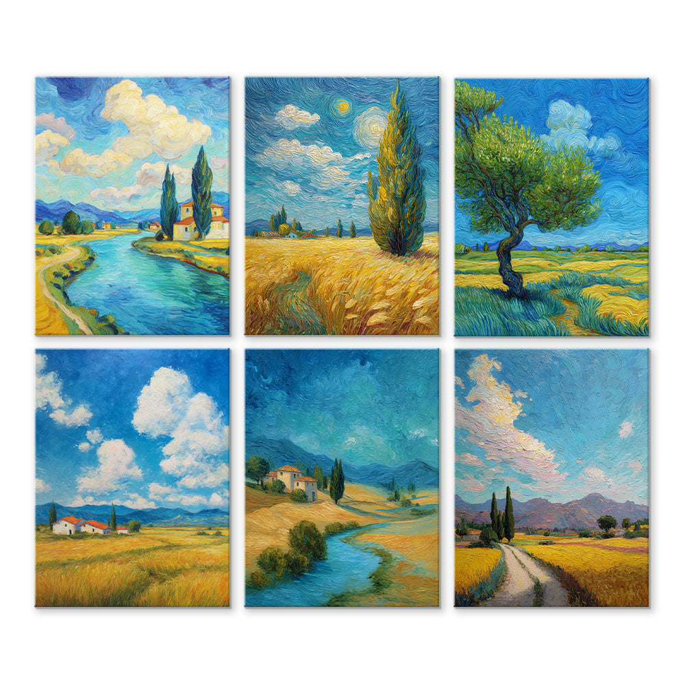 Champs au Style Van Gogh 6 Mini Peintures par Numéros