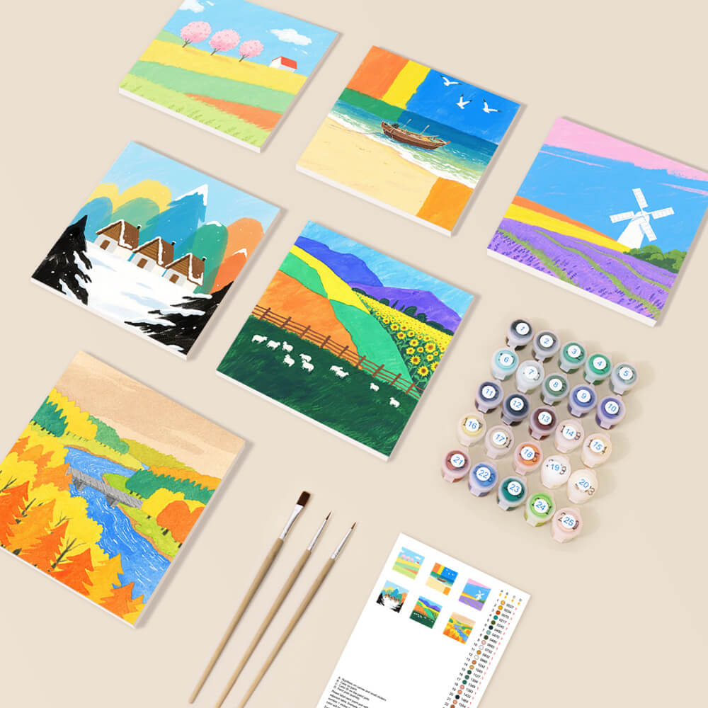 Champs Colorés à Travers les Quatre Saisons 6 Mini Peintures par Numéros