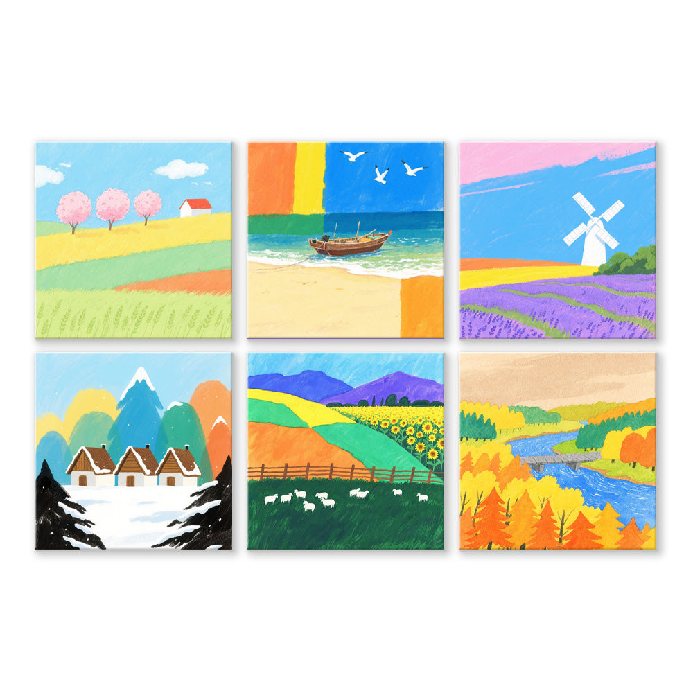 Champs Colorés à Travers les Quatre Saisons 6 Mini Peintures par Numéros