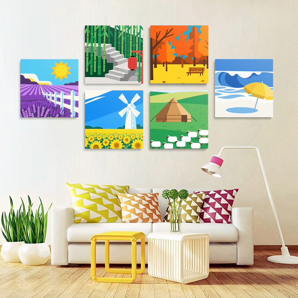 Champs de Fleurs et Prairies 6 Mini Peintures par Numéros