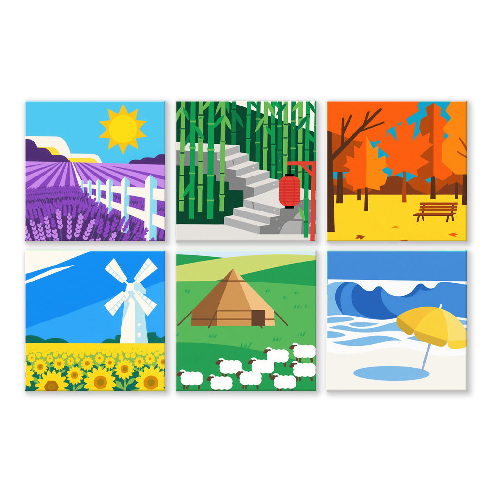 Champs de Fleurs et Prairies 6 Mini Peintures par Numéros