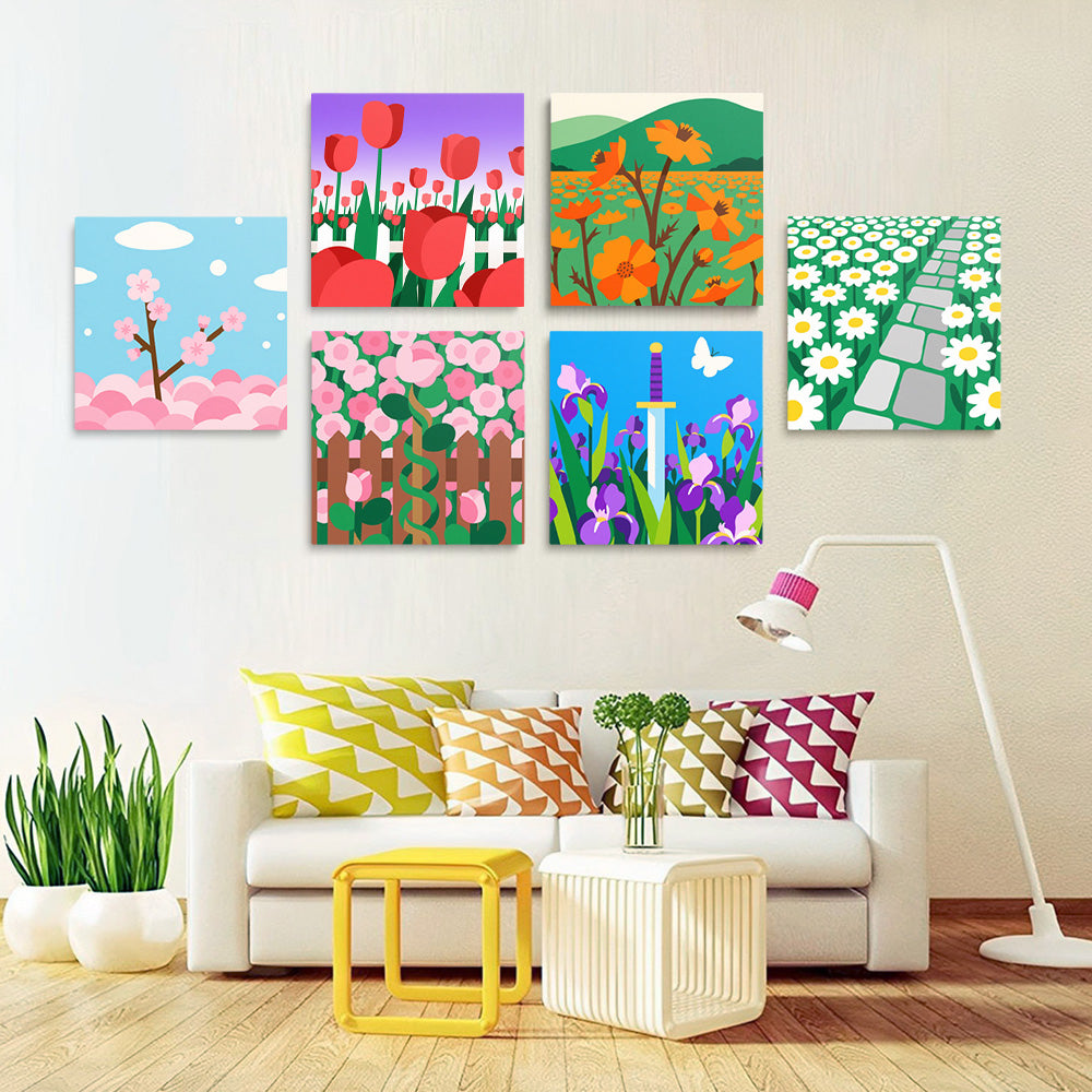 Champs de Fleurs Florissants 6 Mini Peintures par Numéros