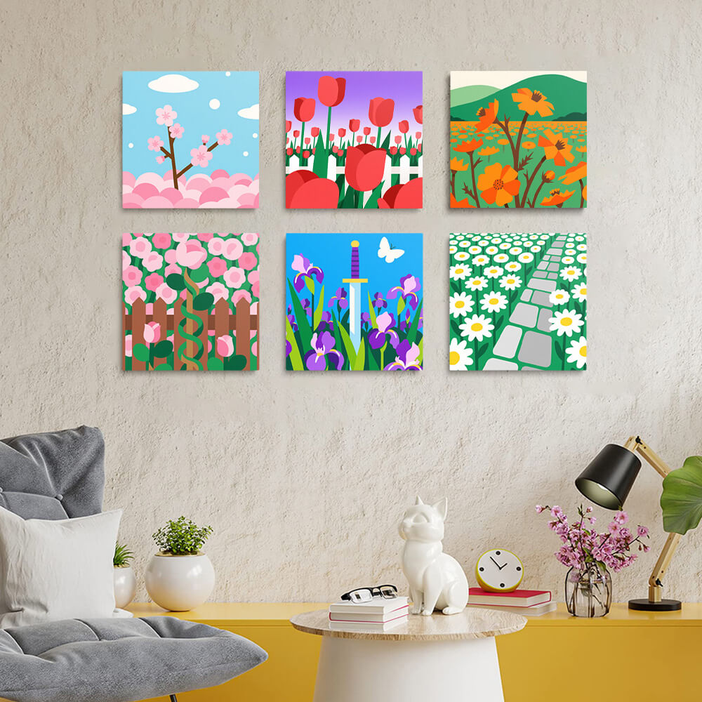 Champs de Fleurs Florissants 6 Mini Peintures par Numéros