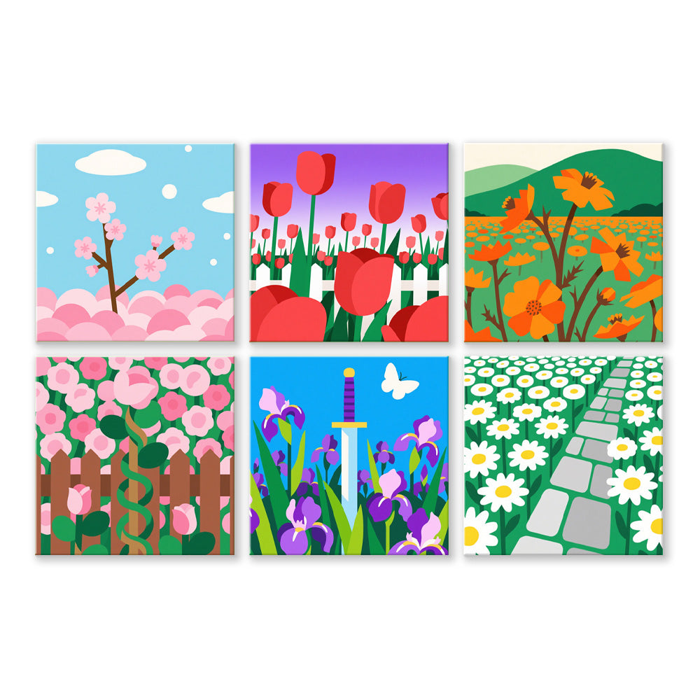 Champs de Fleurs Florissants 6 Mini Peintures par Numéros