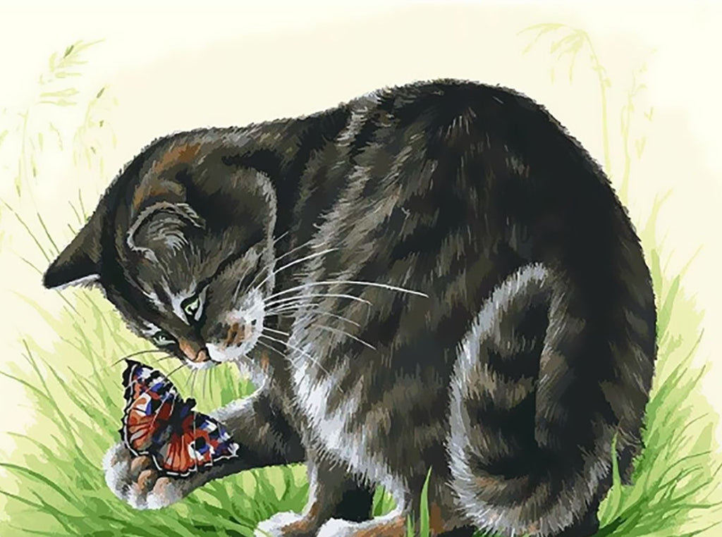Chat Attrapant des Papillons Peinture par Numéros