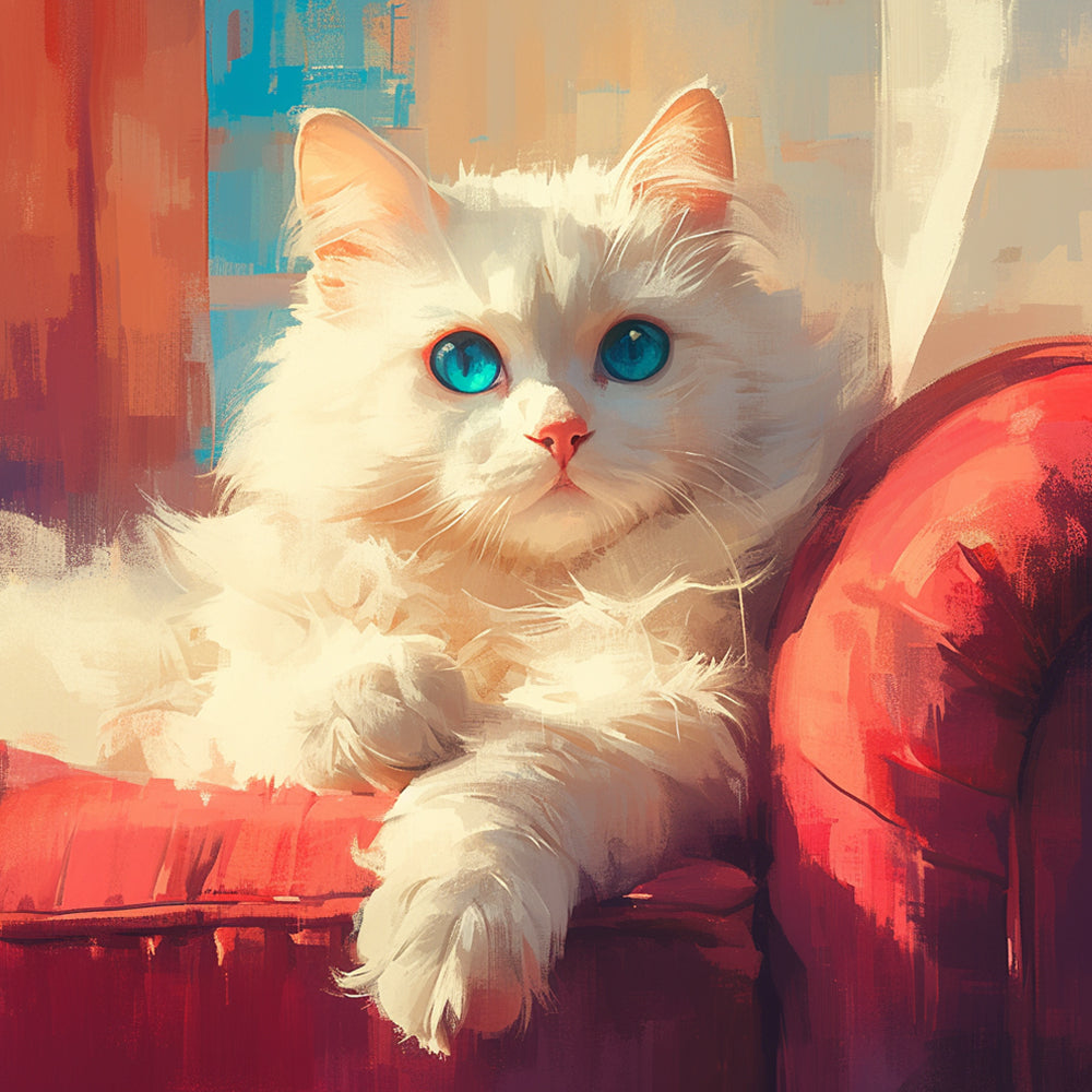 Chat Blanc aux Yeux Bleus Peinture par Numéros