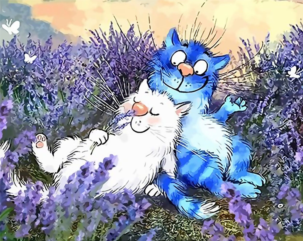 Chat Bleu et Chat Blanc Etranges Peinture par Numéros