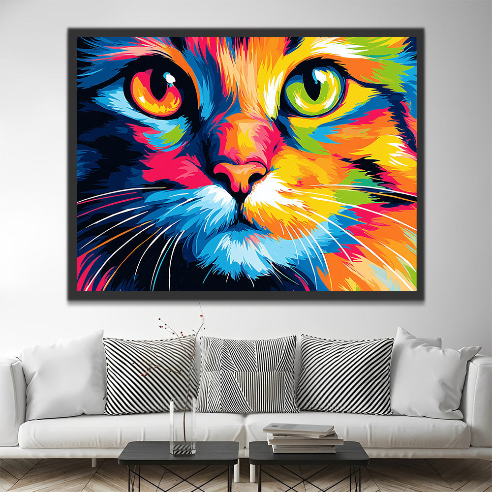 Chat Coloré aux Yeux Différents Peinture par Numéros