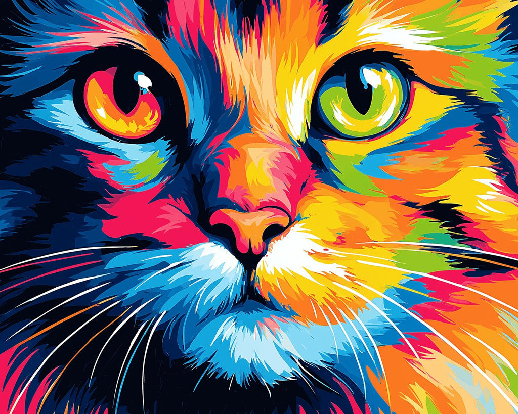 Chat Coloré aux Yeux Différents Peinture par Numéros