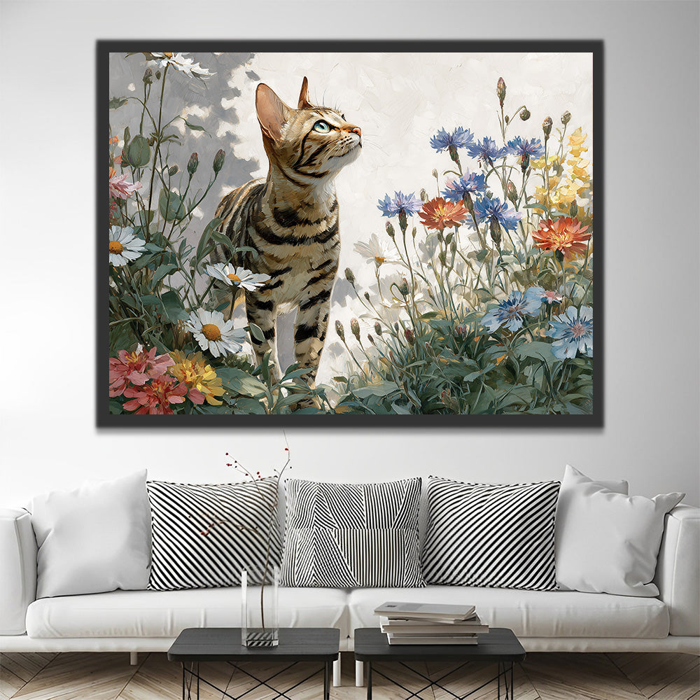 Chat dans les Chrysanthèmes Sauvages Peinture par Numéros
