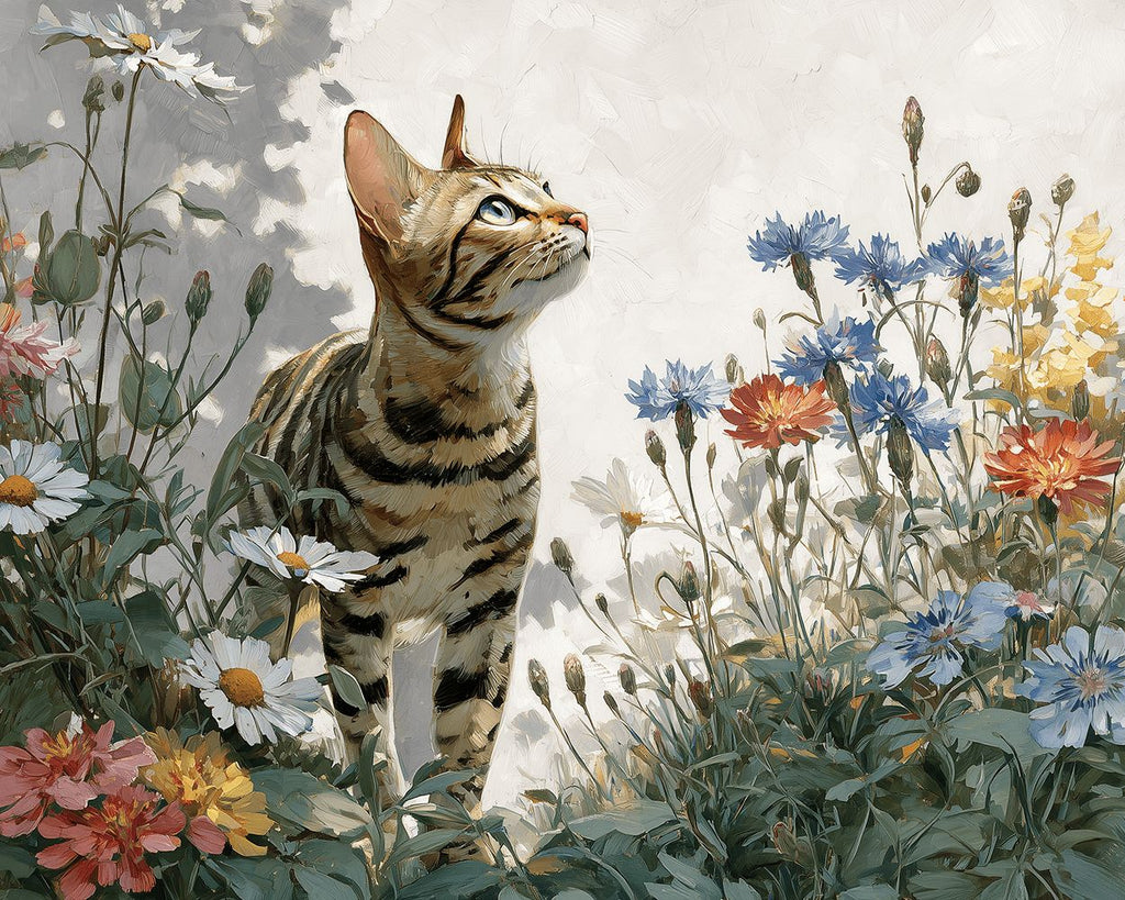 Chat dans les Chrysanthèmes Sauvages Peinture par Numéros